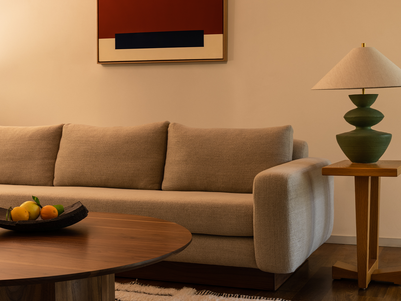 Beige sofa in a living room